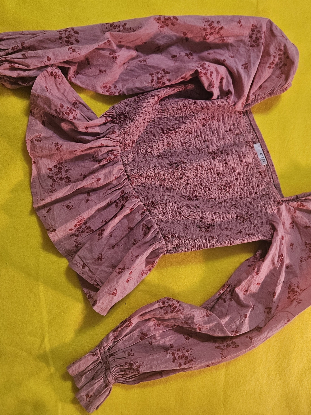 Smocked Floral Peplum Blouse in Dusty Pink